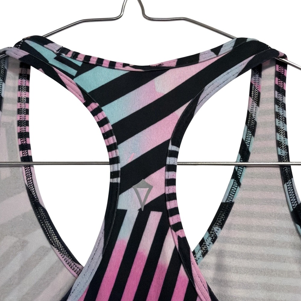 Ivivva Girls Size 14 Racerback Tank Top Pink Blue Black Geometric Striped Active - Picture 7 of 9